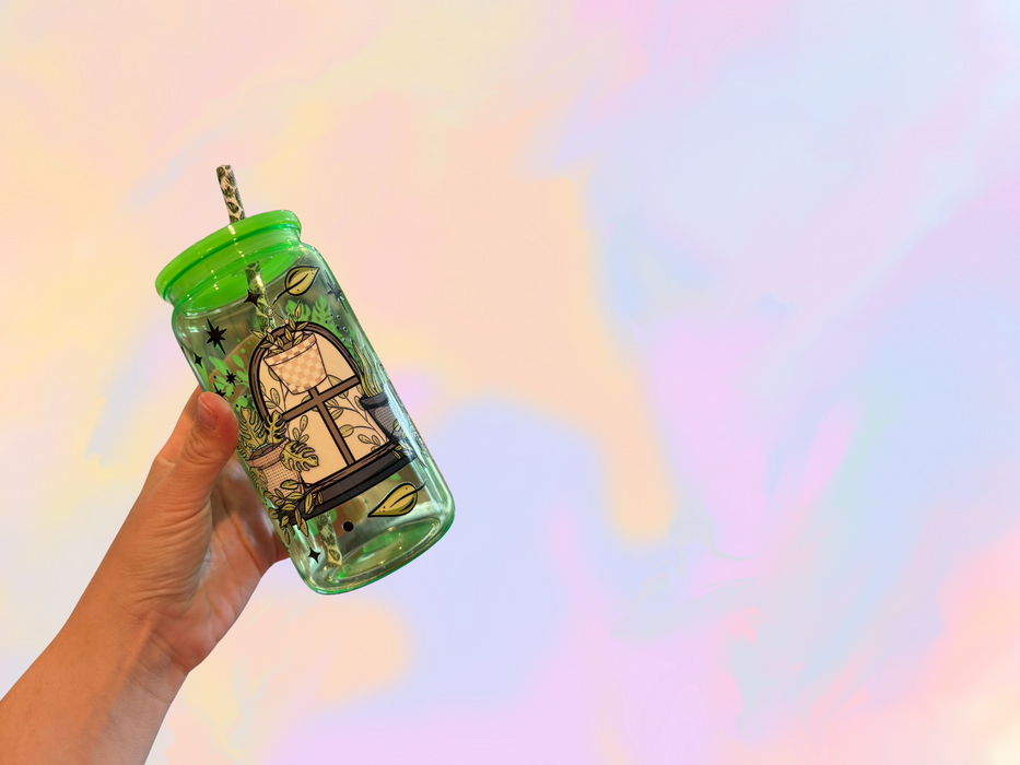 16 OZ Plastic Monstera with Monsters Straw