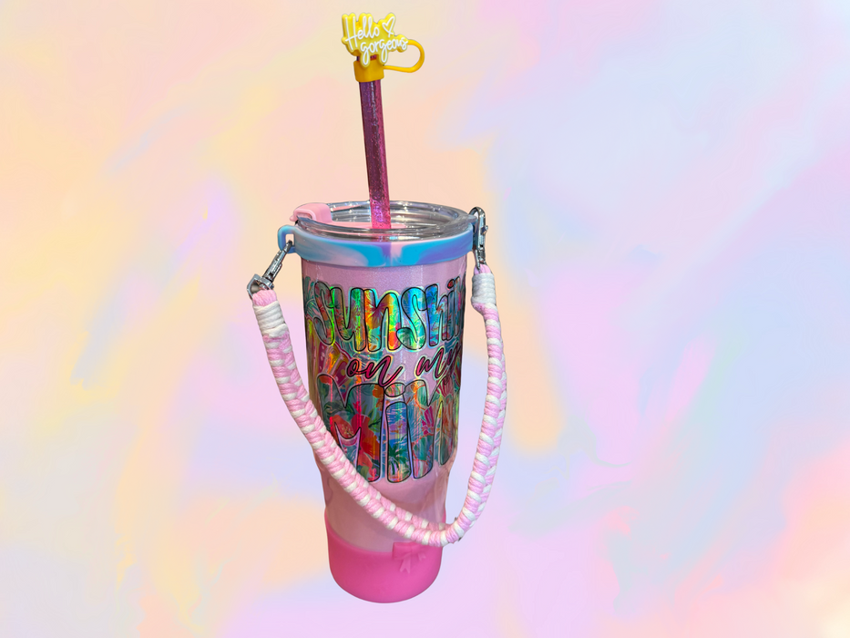 30 OZ Summer Holo Stainless with boot, straw, topper, and lanyard - Premade