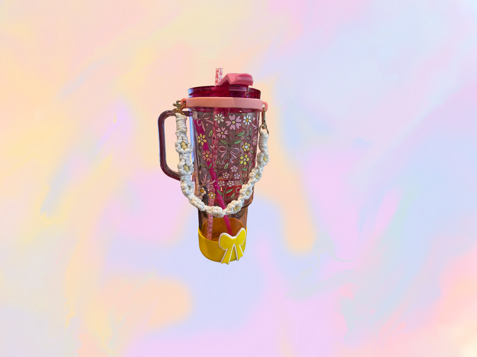 40 OZ Pink Plastic Floral Cup with Lanyard and Boot